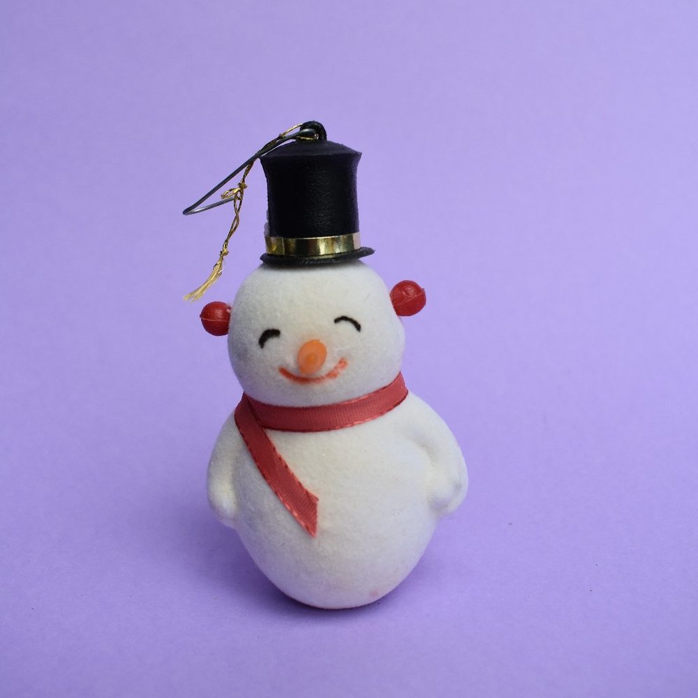 Vintage ornament • flocked Snowman